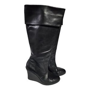 FRANCO SARTO Black Leather Knee High Boots - Size 10